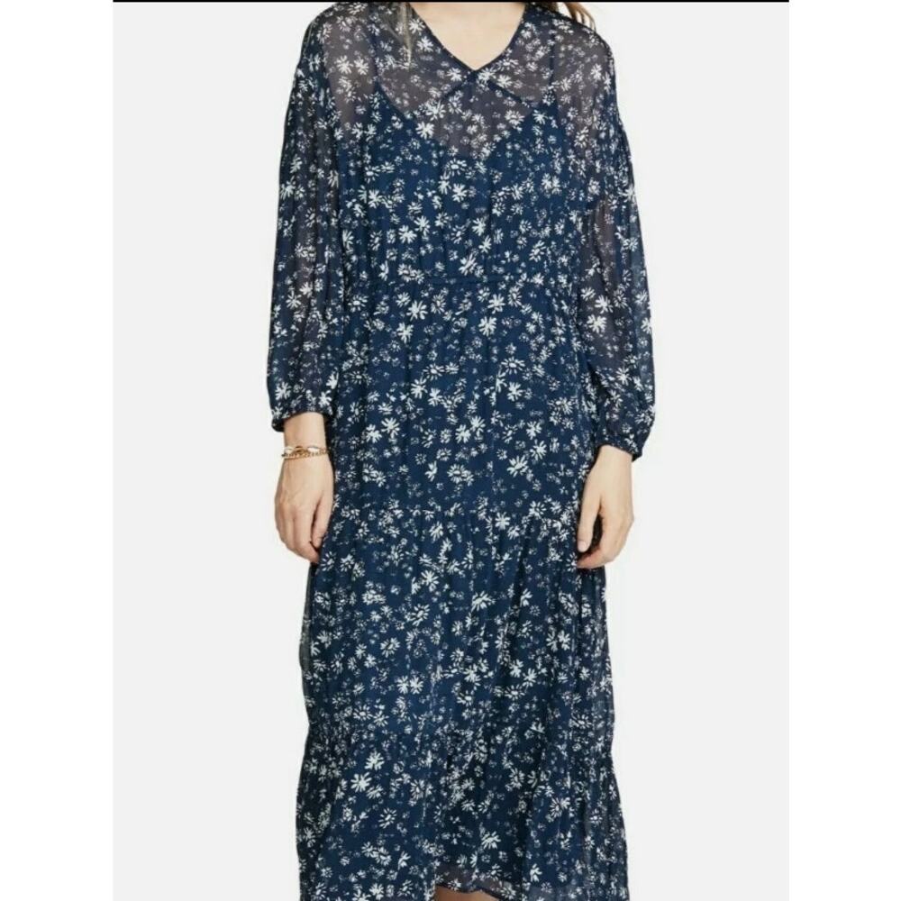 NWT Free People Wallflower Midi Maxi Dress Boho Navy Blue Floral Medium - Picture 4 of 11